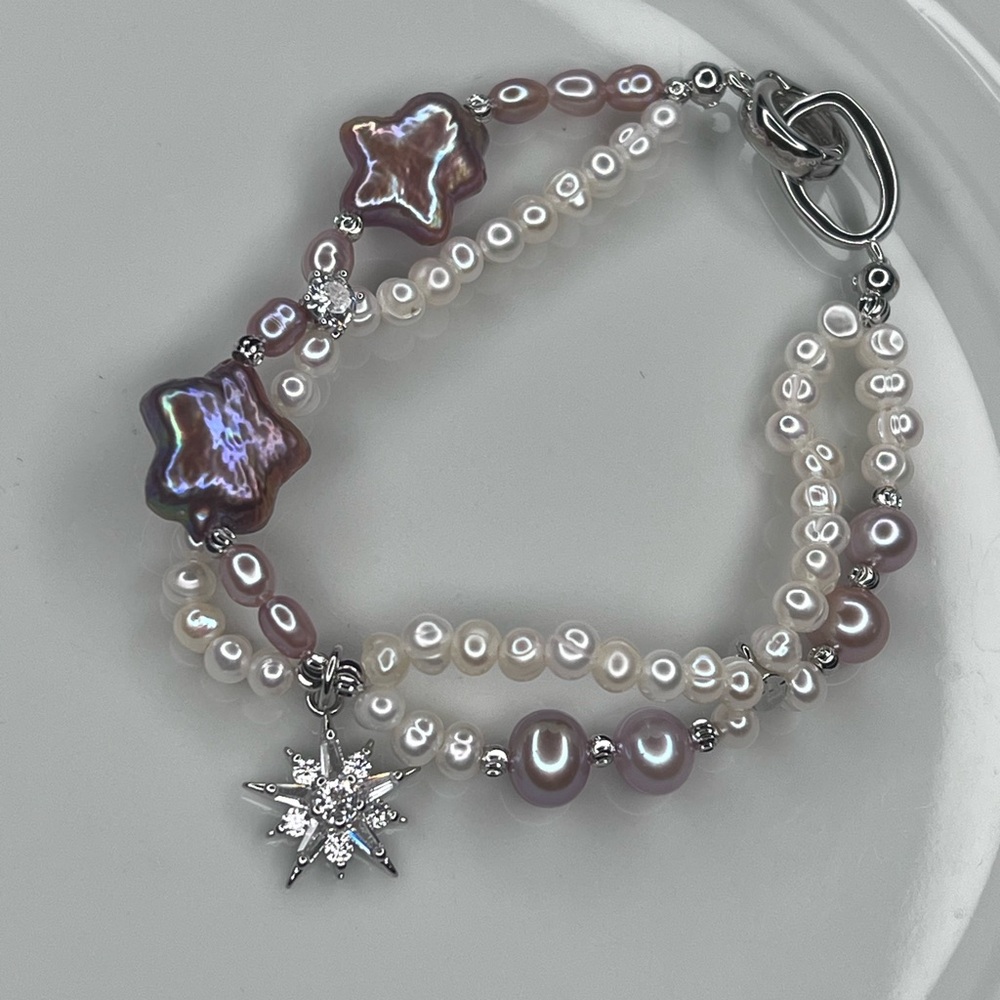 SOLD❌Handmade Freshwater Pearl Purple White Star ⭐️ Bracelet - Picture 3 of 3
